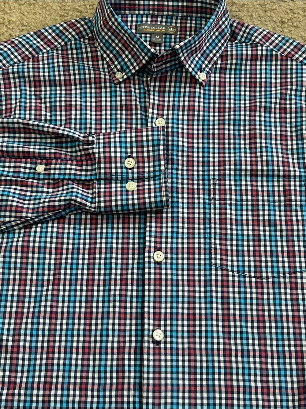 Peter Millar Summer Comfort Checkered Button Down Shirt Men’s Medium Performance